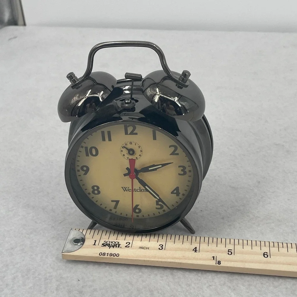 Westclox Twin Bell Alarm Clock Gunmetal Black Wind Up Mechanical Retro Big Ben